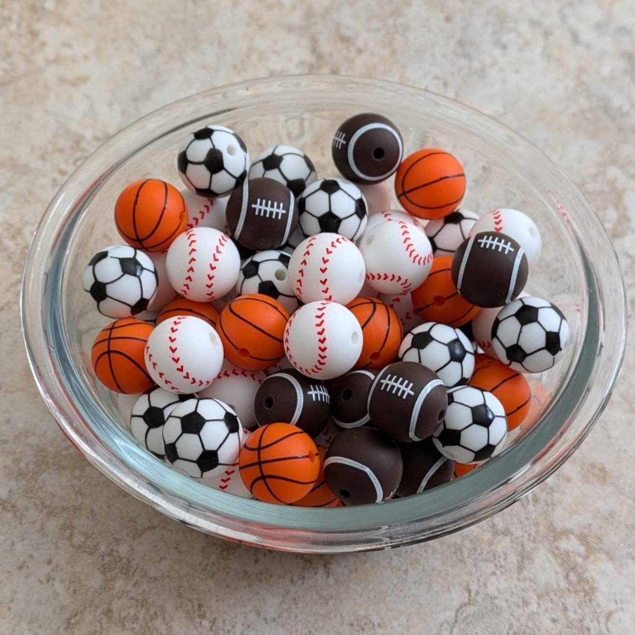 15mm Silicone Sports Beads - set of 16