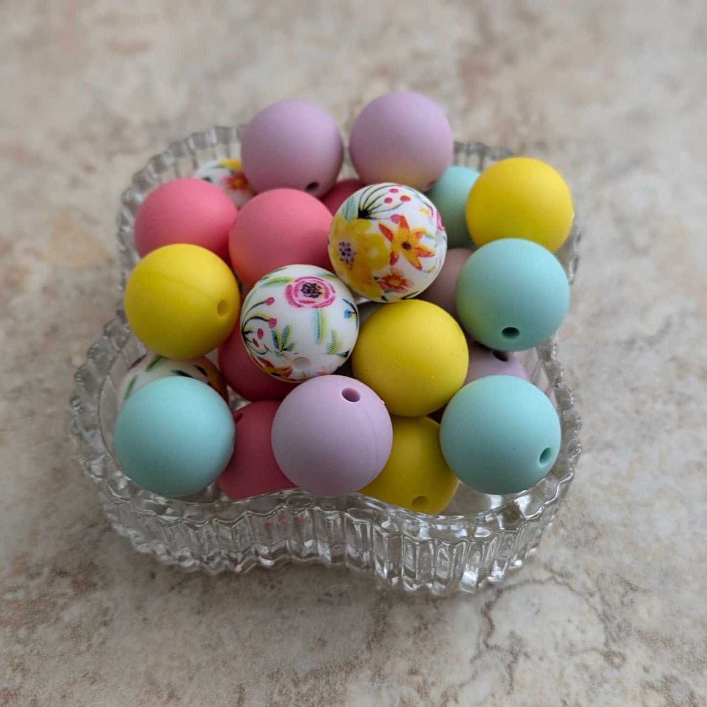 15mm Silicone Bead Set - 25 pcs - Yellow, Pink, Lavender, Turquoise, Floral