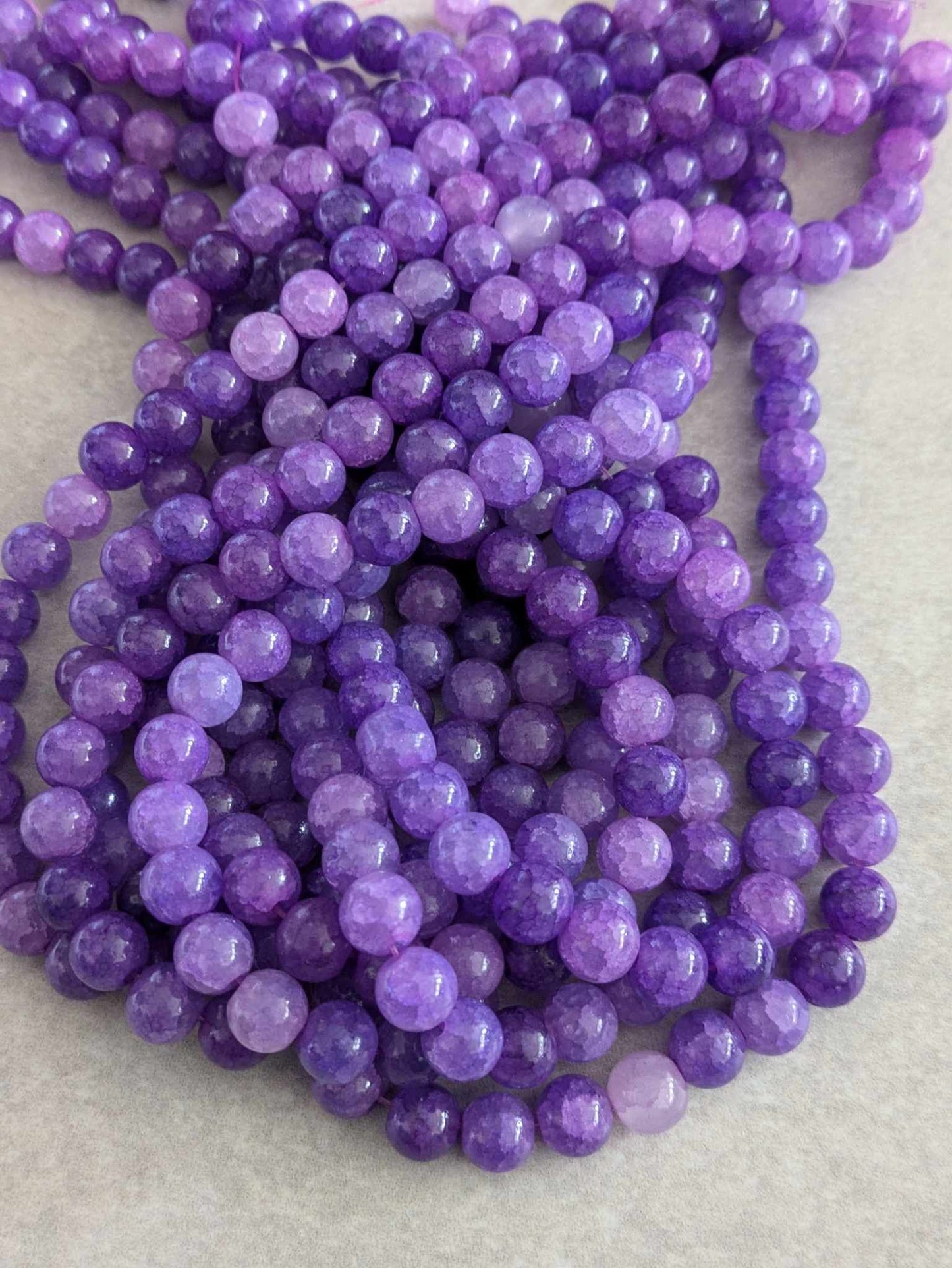 8mm Round Porcelain Glass Beads - Purple & White - 50 pieces