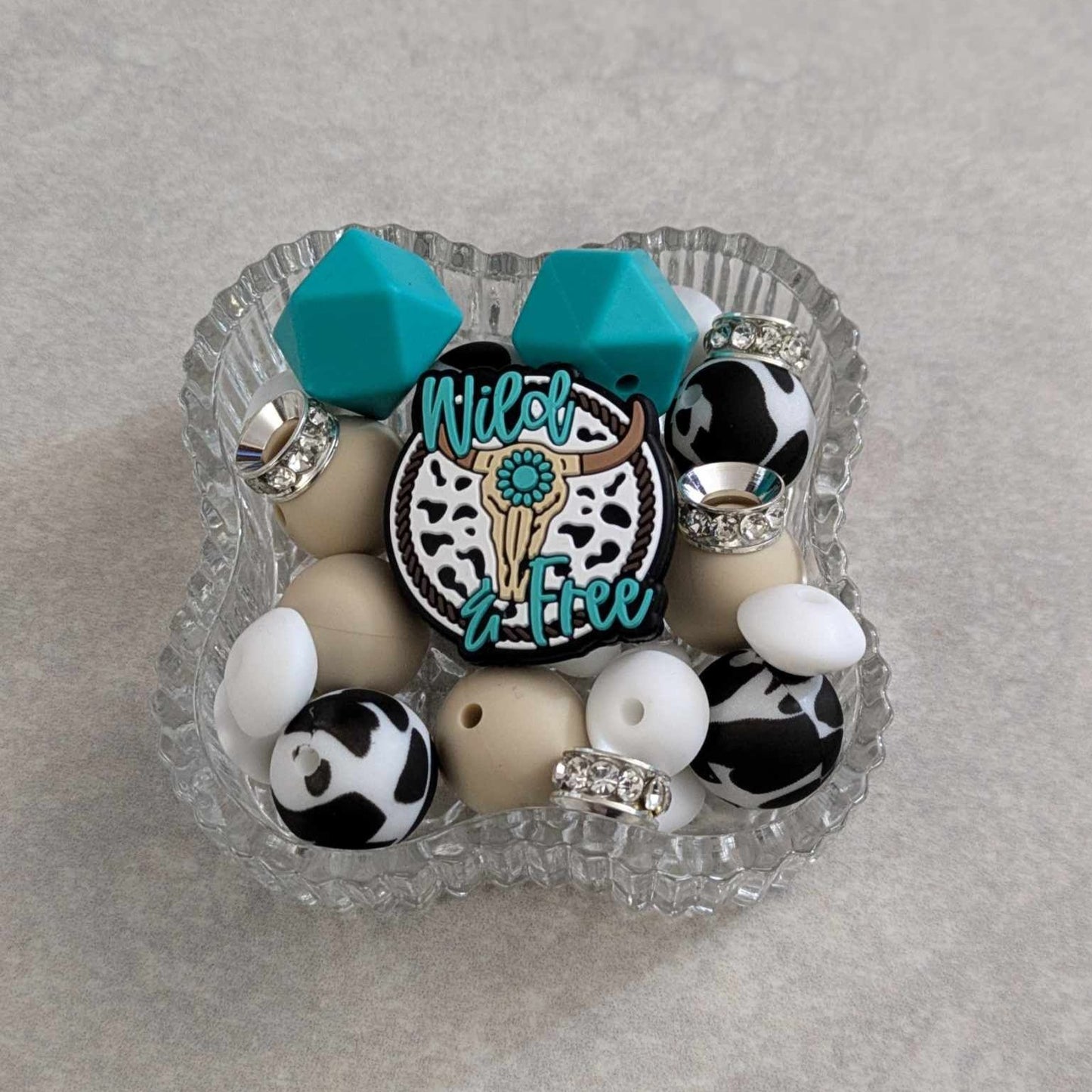 Southwestern Silicone Bead set with focal bead - 27 piece set - Wild & Free Steer Head Focal