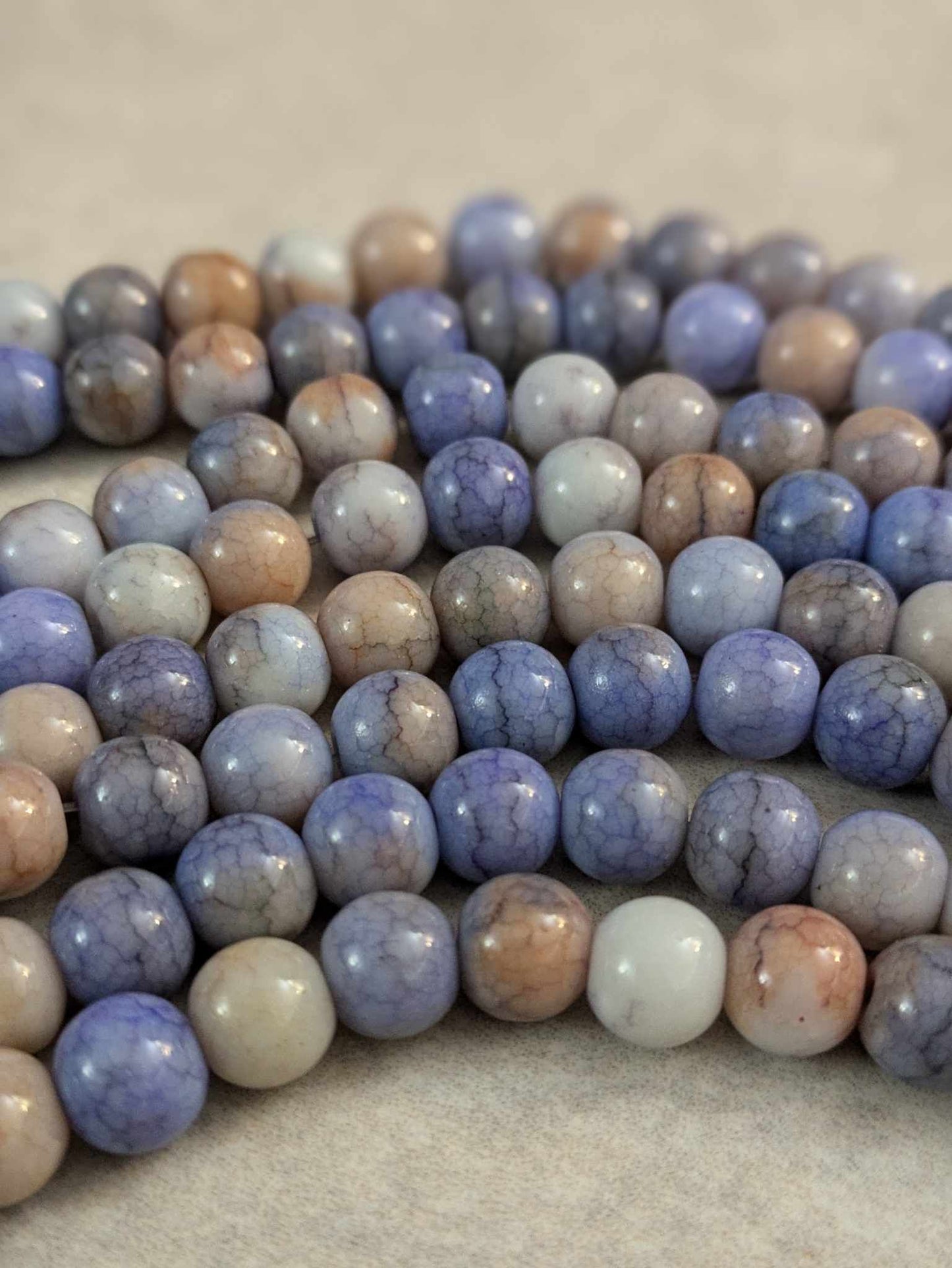 8mm Blue White Beige Porcelain Glass Beads - 50 pieces