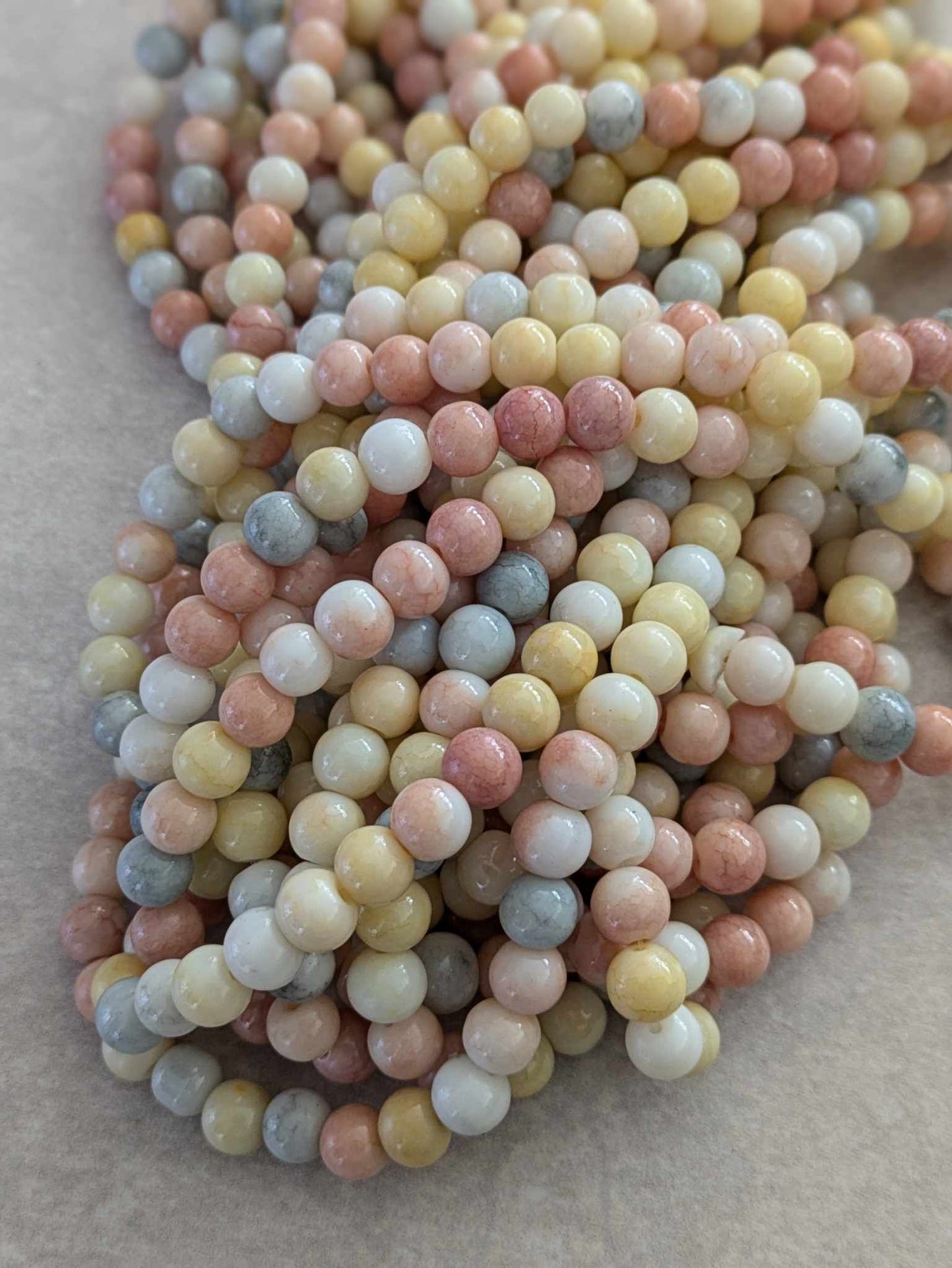 8mm Round Porcelain Glass Beads - Pink, Yellow, & White - 50 pieces