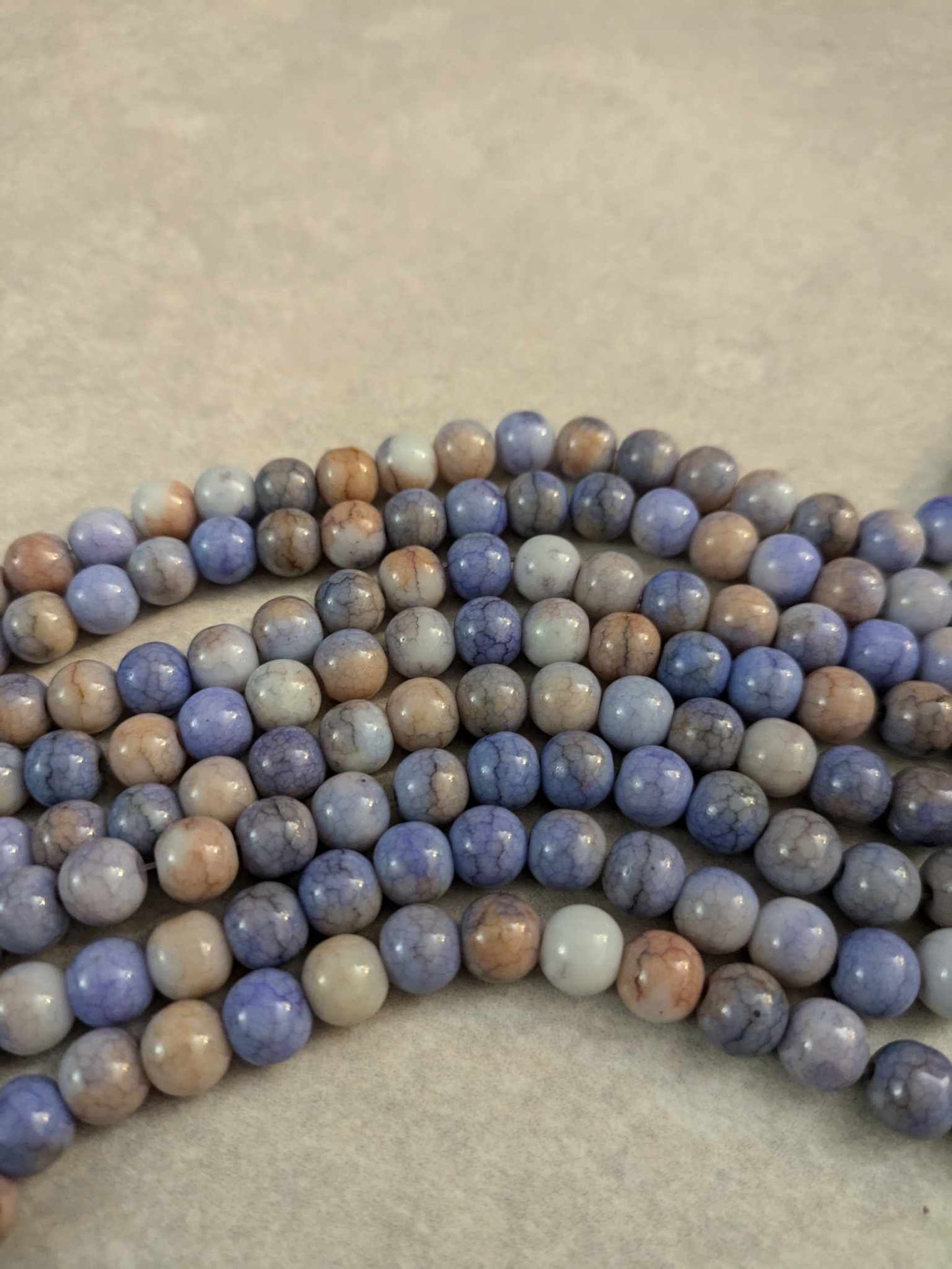 8mm Blue White Beige Porcelain Glass Beads - 50 pieces