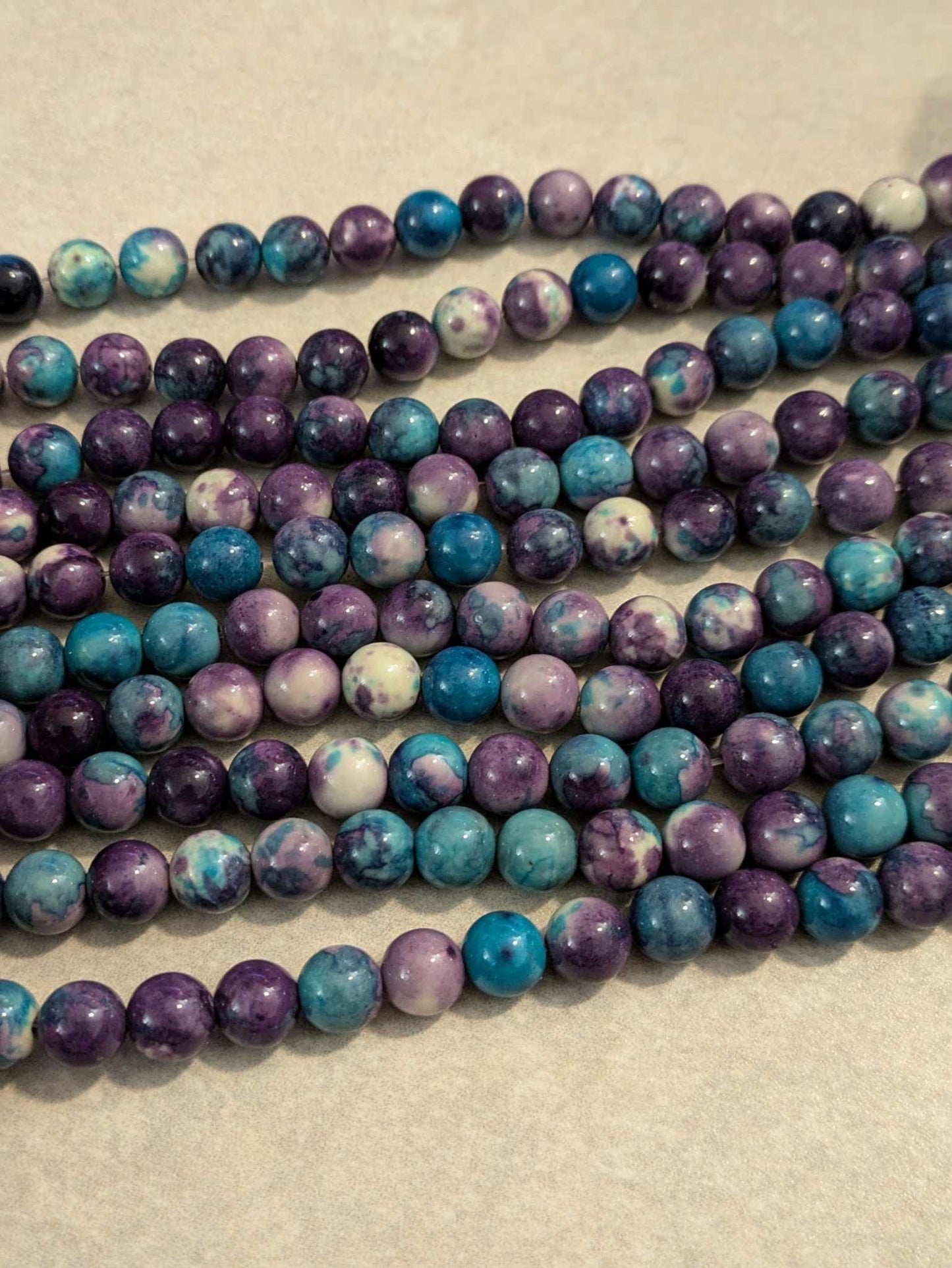 8mm Purple and Blue Rain Flower Natural Stone Beads - 15" Strand