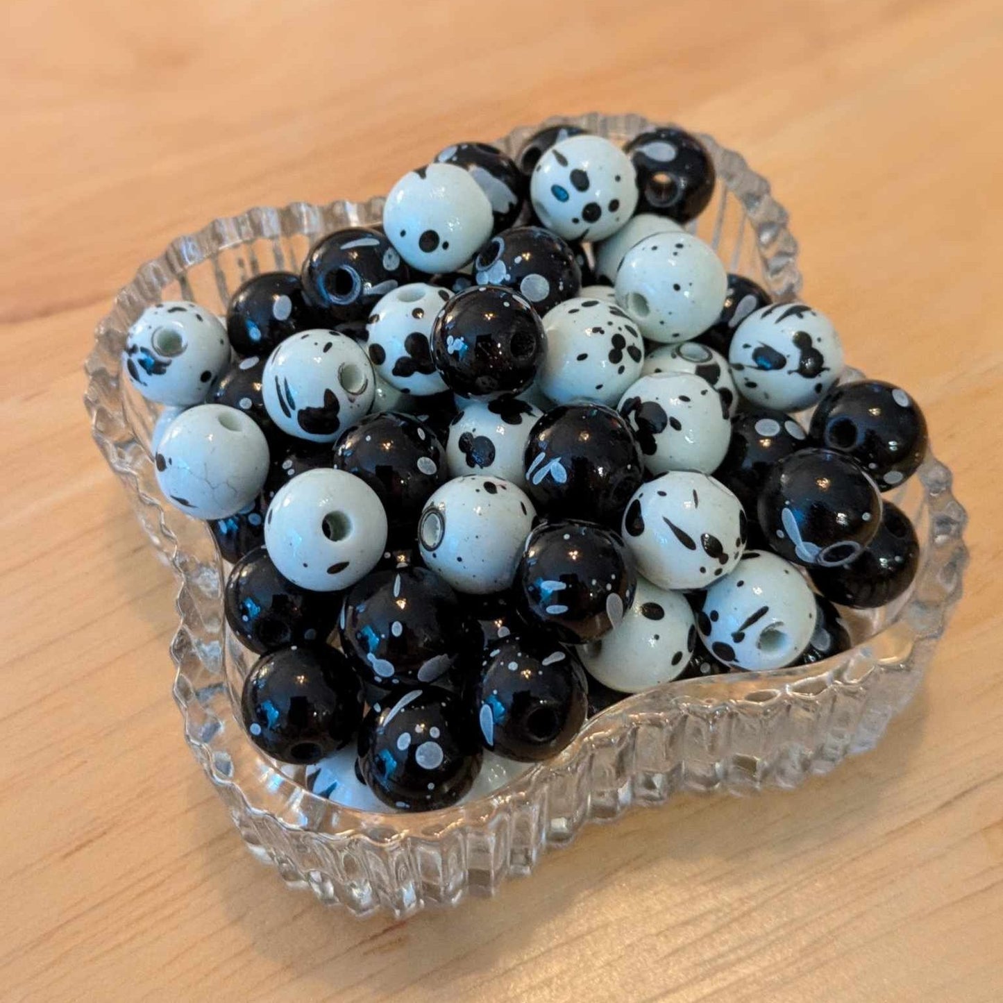 Black and White Acrylic 10mm Round Beads - set of 50
