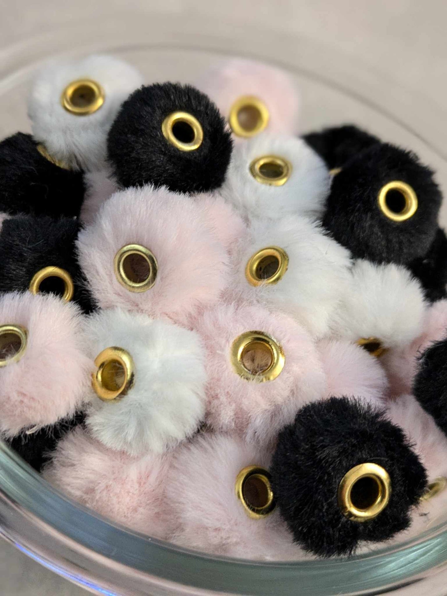 Plush Faux Fur Covered Beads - Set of 10, 3 colors available