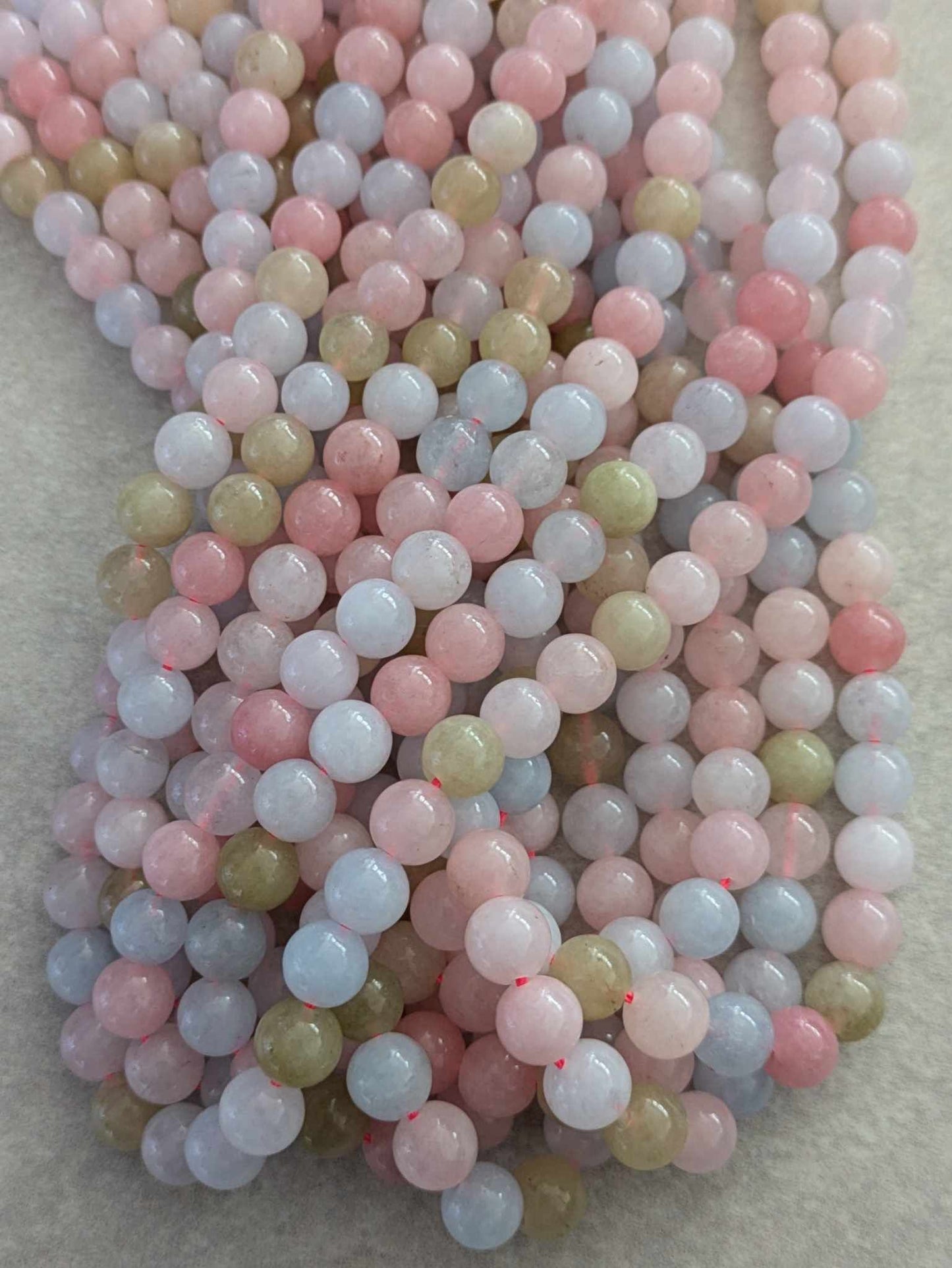 8mm Round Optimized Powder Morganite Beads - Pastel Shades - 15" strand
