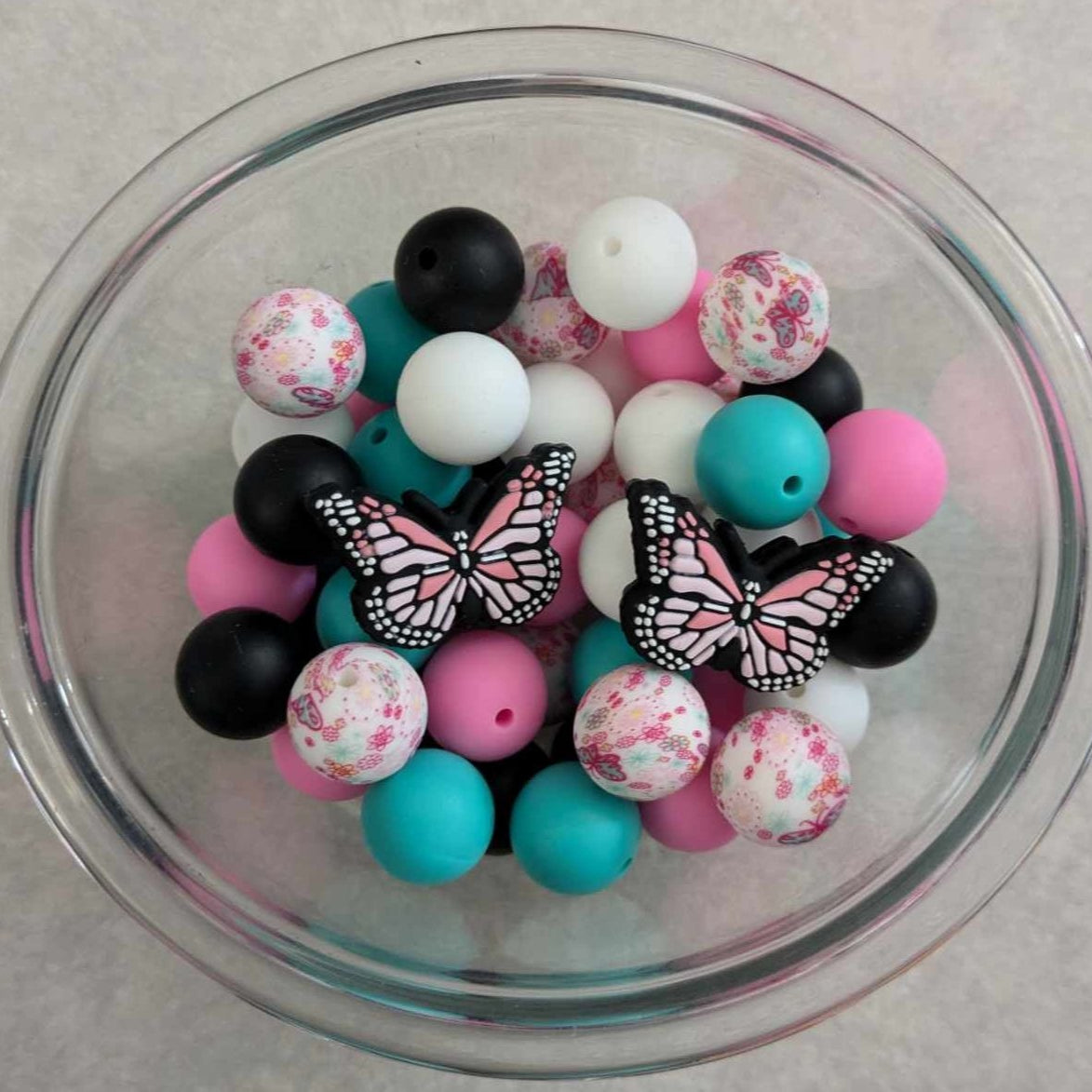 52 piece Butterfly Silicone Bead Set - Pink
