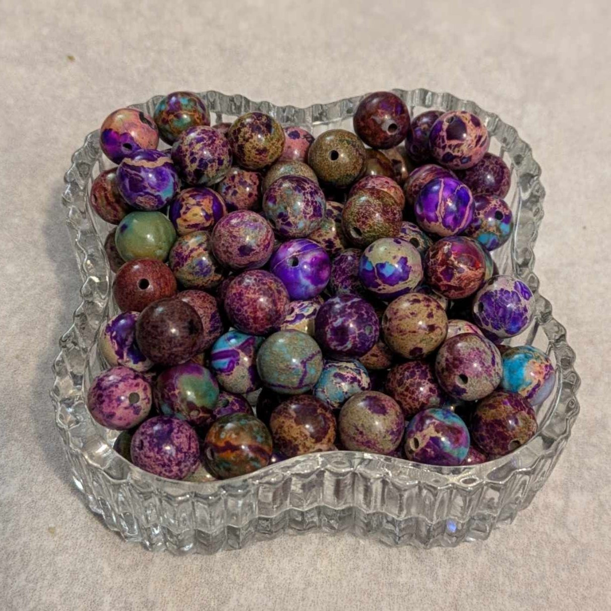 8mm Sea Sand Pattern Stone Beads - 30 pieces