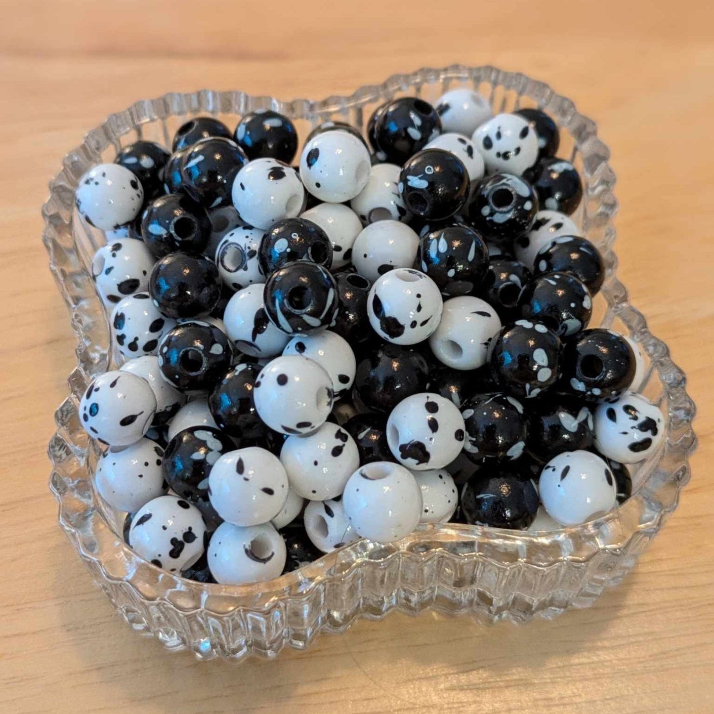 Black and White Acrylic 8mm Round Beads - set of 100