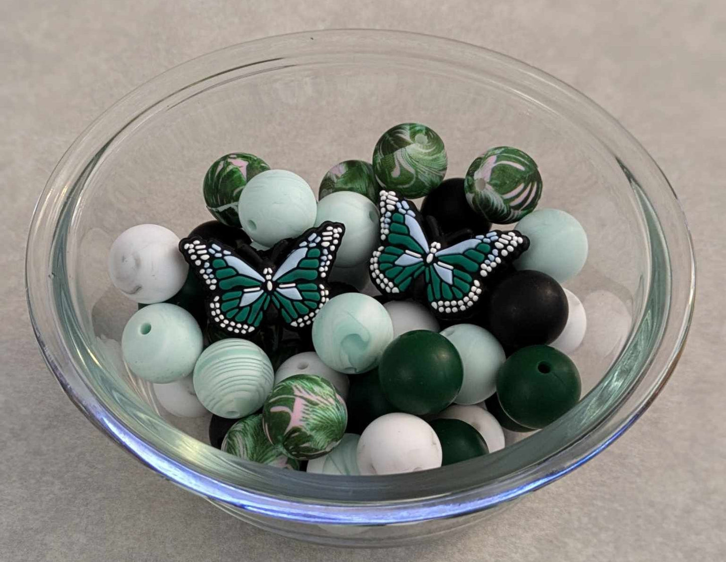 52 piece Butterfly Silicone Bead Set - Green
