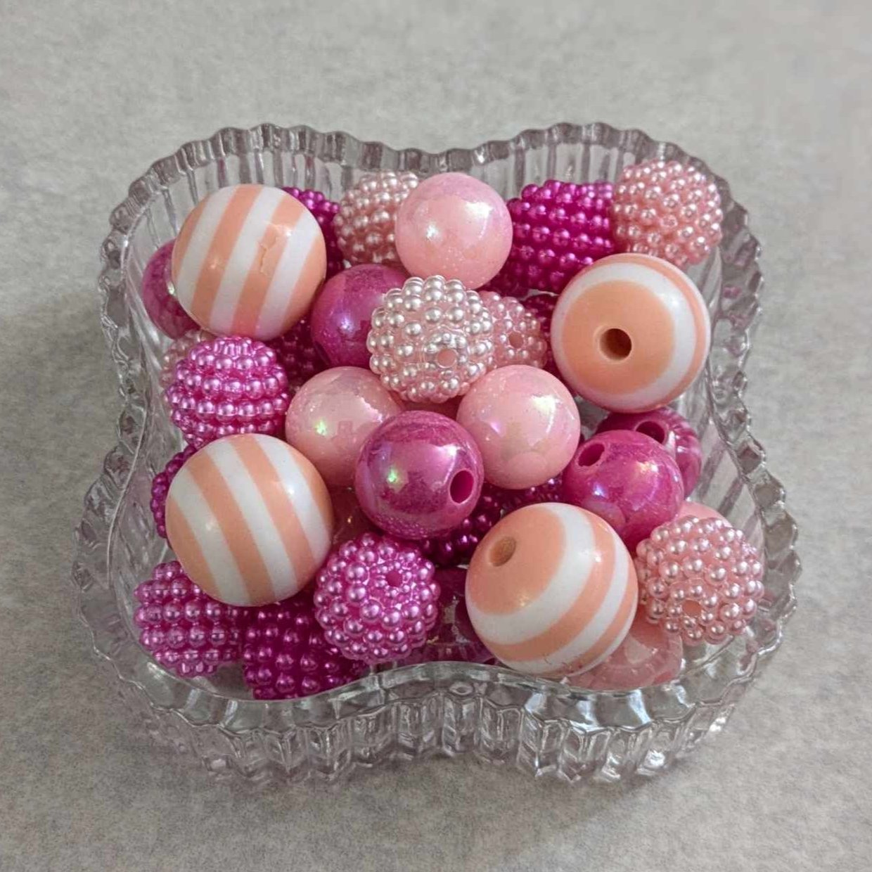 Strawberry Bubble Gum Pink Bead Set - 55 pcs - 12/15mm - Acrylic