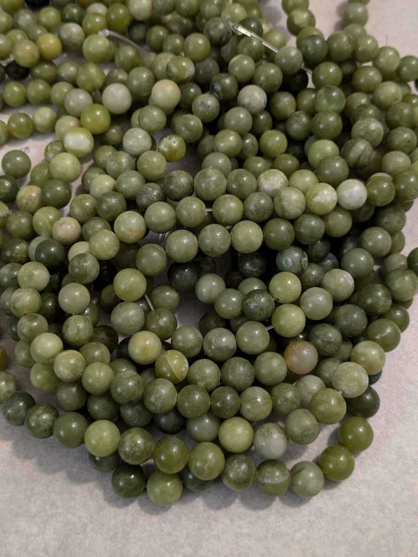 8mm Natural Stone Light Green "Jade" Beads - 15" Strand