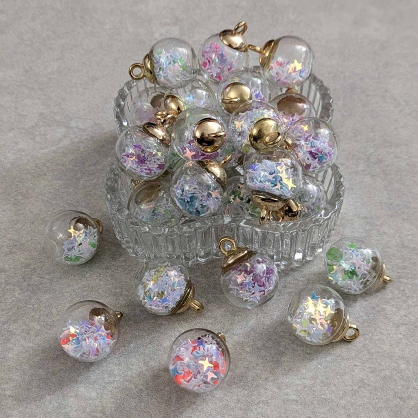 Glass Ball Charms with Star Beads - Set of 10