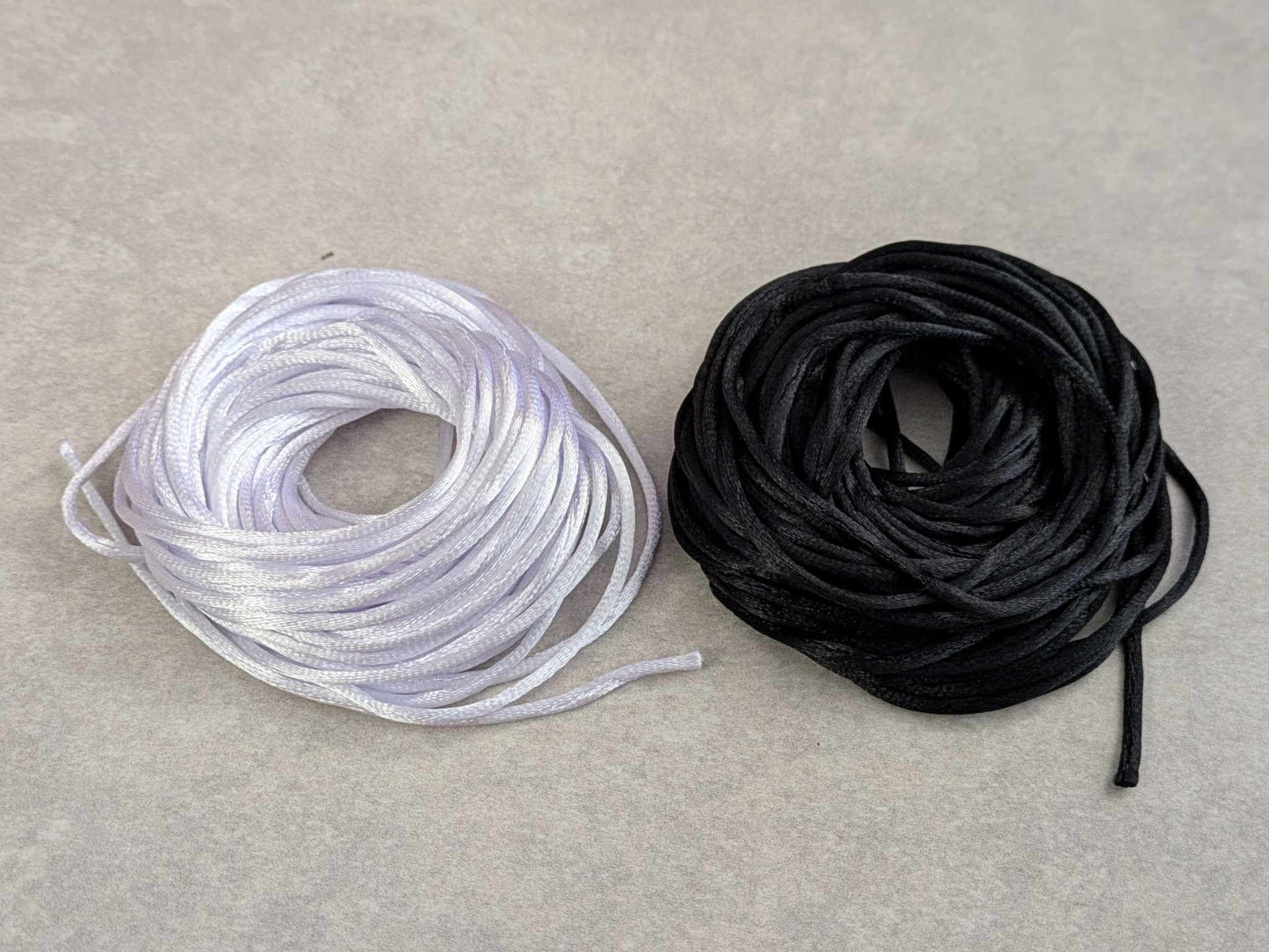 Black or White Satin Cord for Crafting - 10 Yards in length, 2mm wide