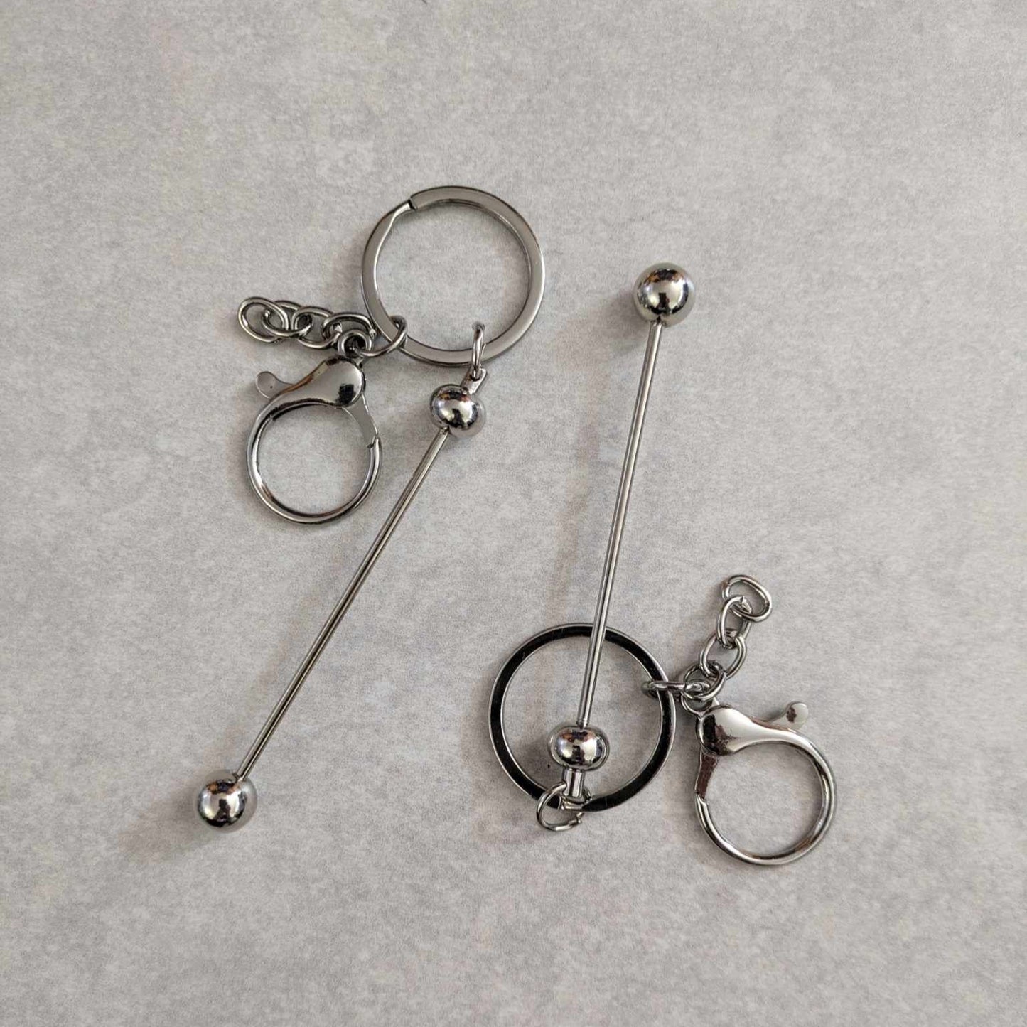 Beadable Keychain - Lobster Claw, Bar blank - Silver tone - set of 5