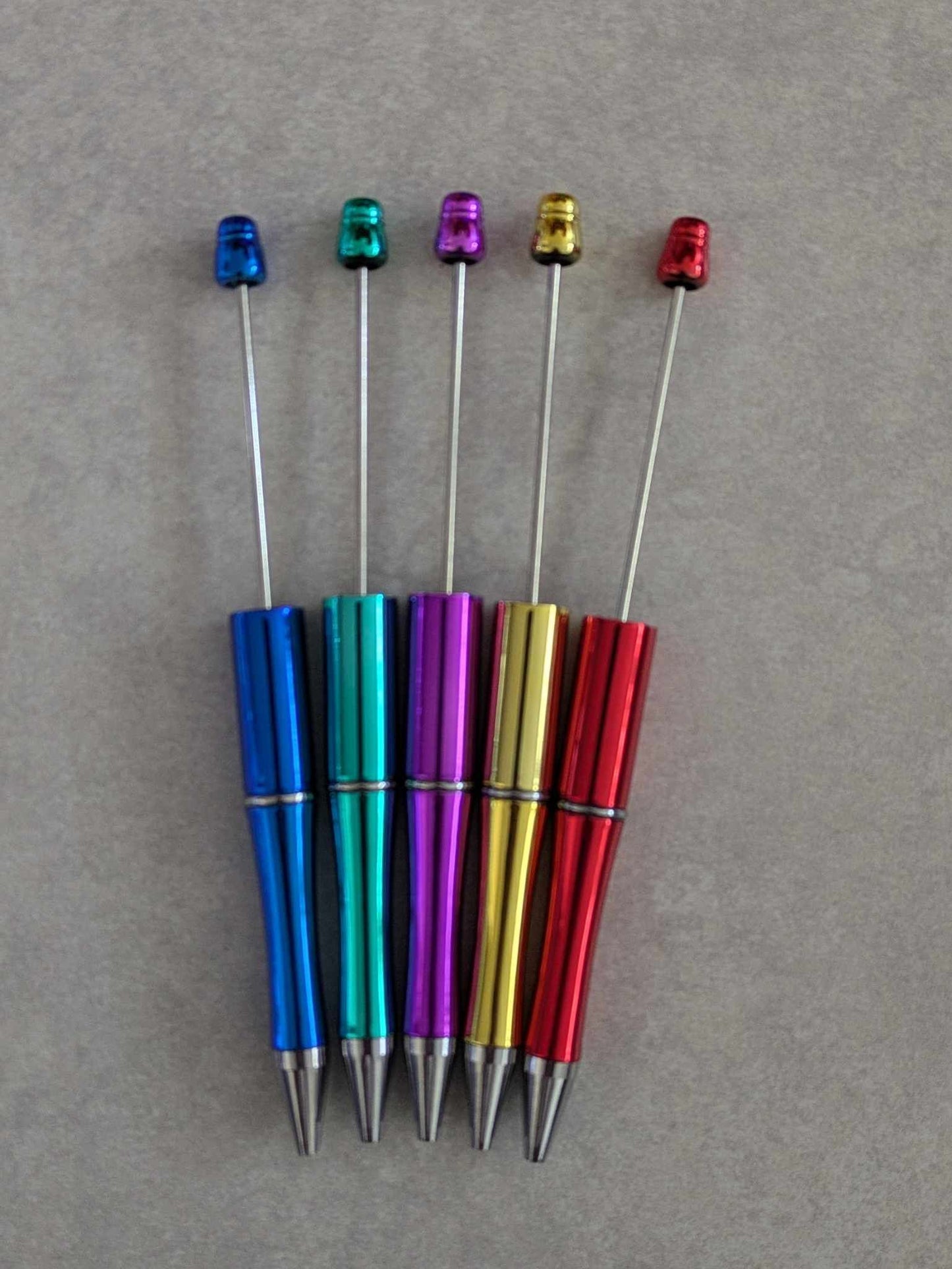 Shiny Metallic colored Beadable Pens - Set of 5 - Variety G