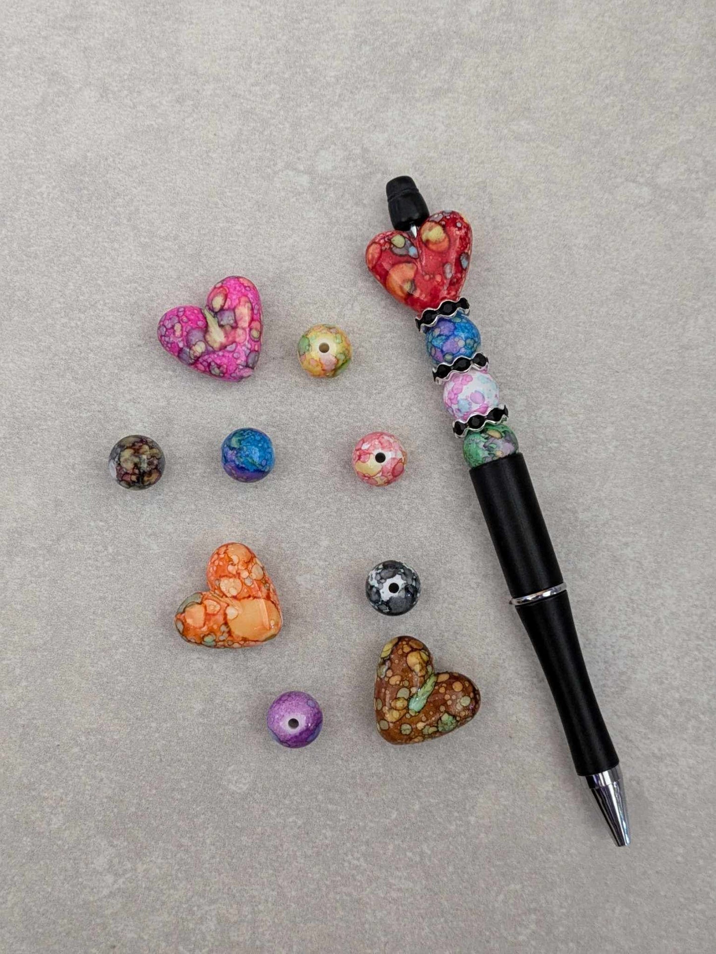 Colorful Heart Shape Splatter Design Acrylic Beads - 15mm or 21mm
