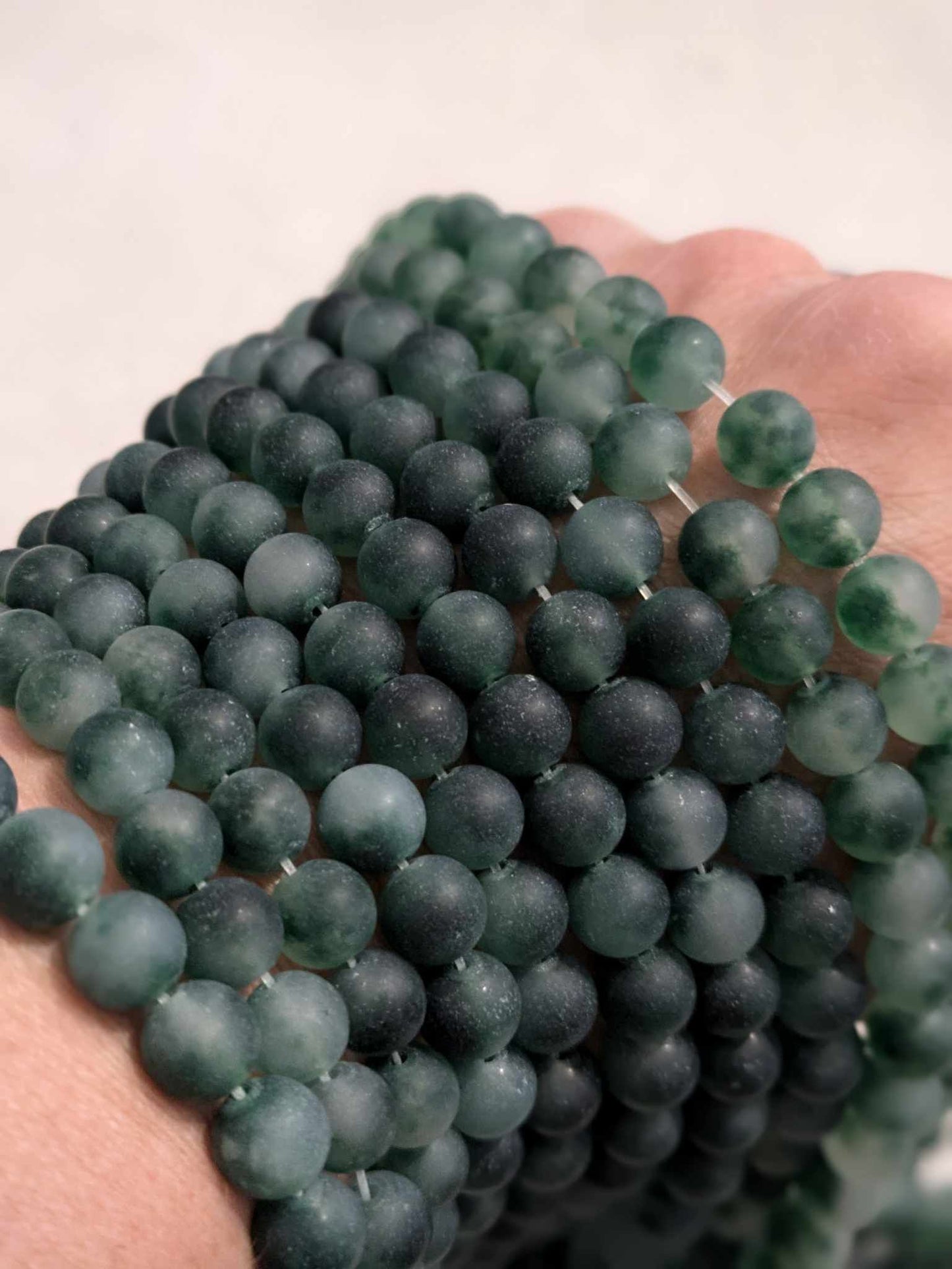 8mm Moss Jade Stone Beads - 15" Strand