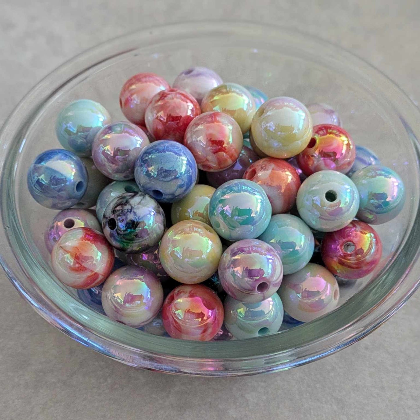 Glossy Acrylic Marbled Beads - 16mm, 20 pieces