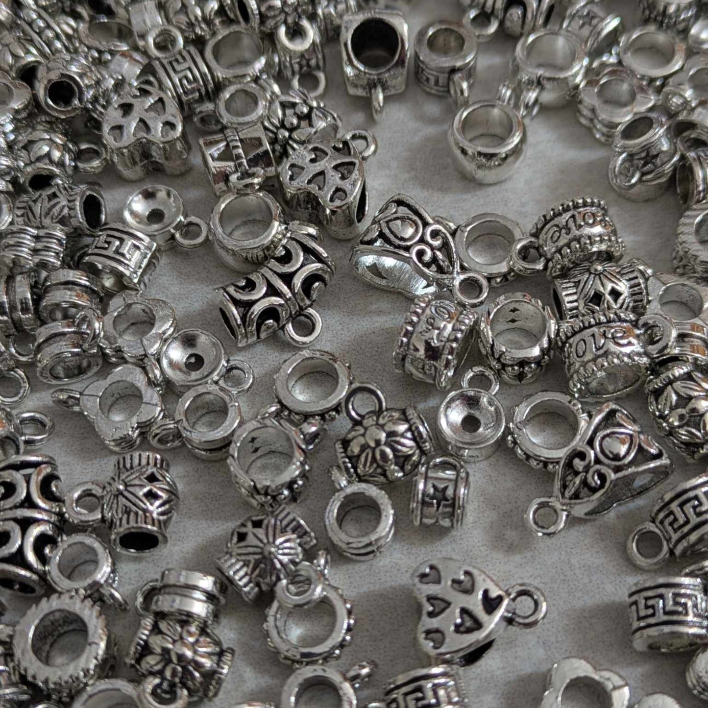Assorted Bail Beads - 200 pcs - Silver Tone