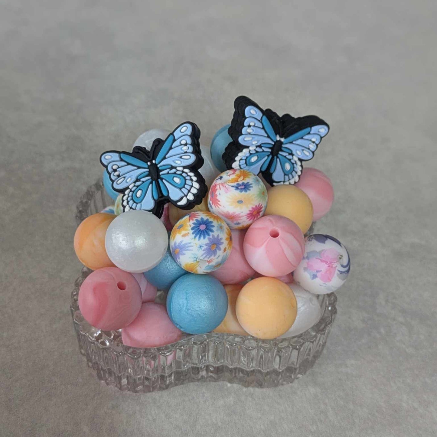 52 piece Butterfly Silicone Bead Set - Blue