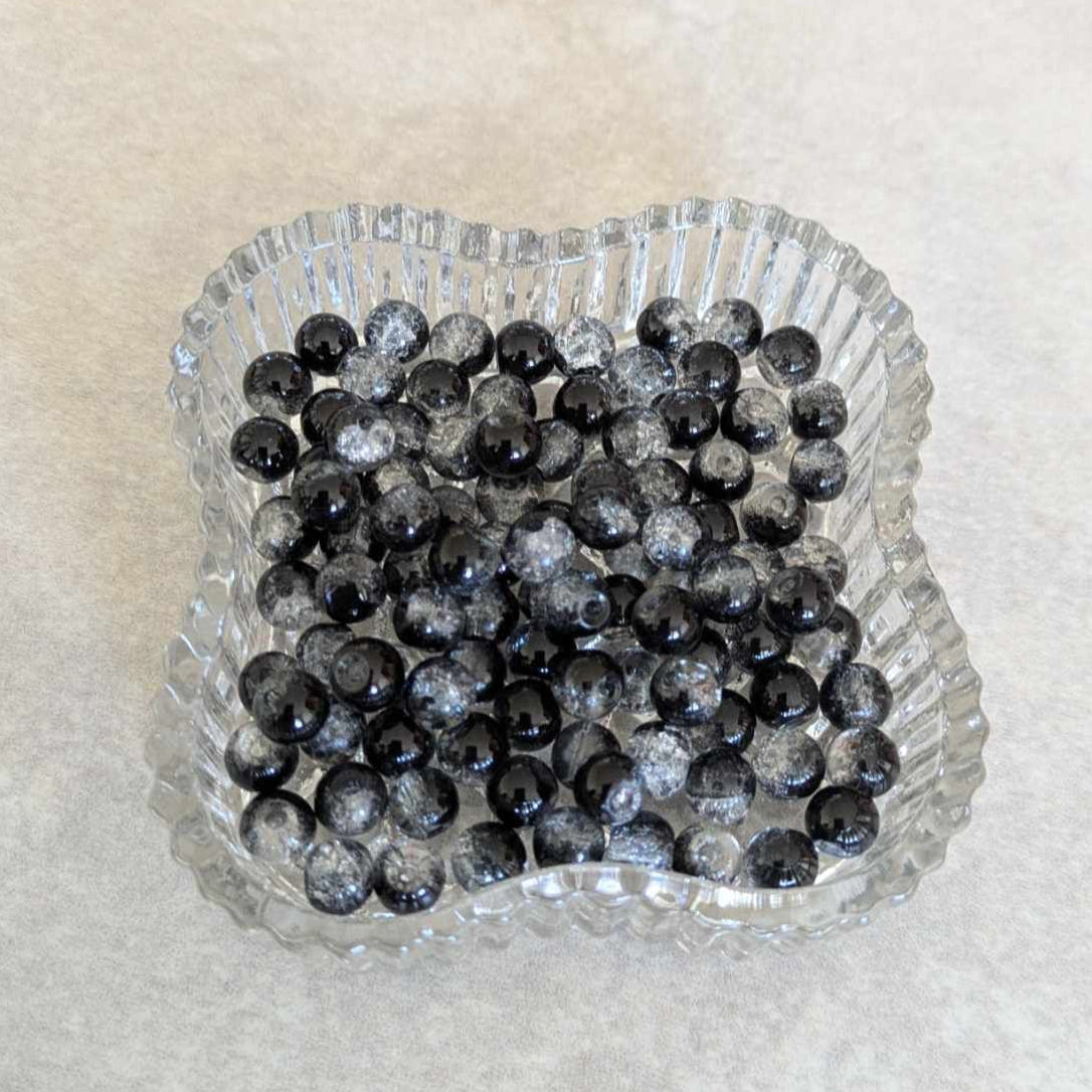 6mm Black and Clear Crackled Acrylic Beads - 100 pcs