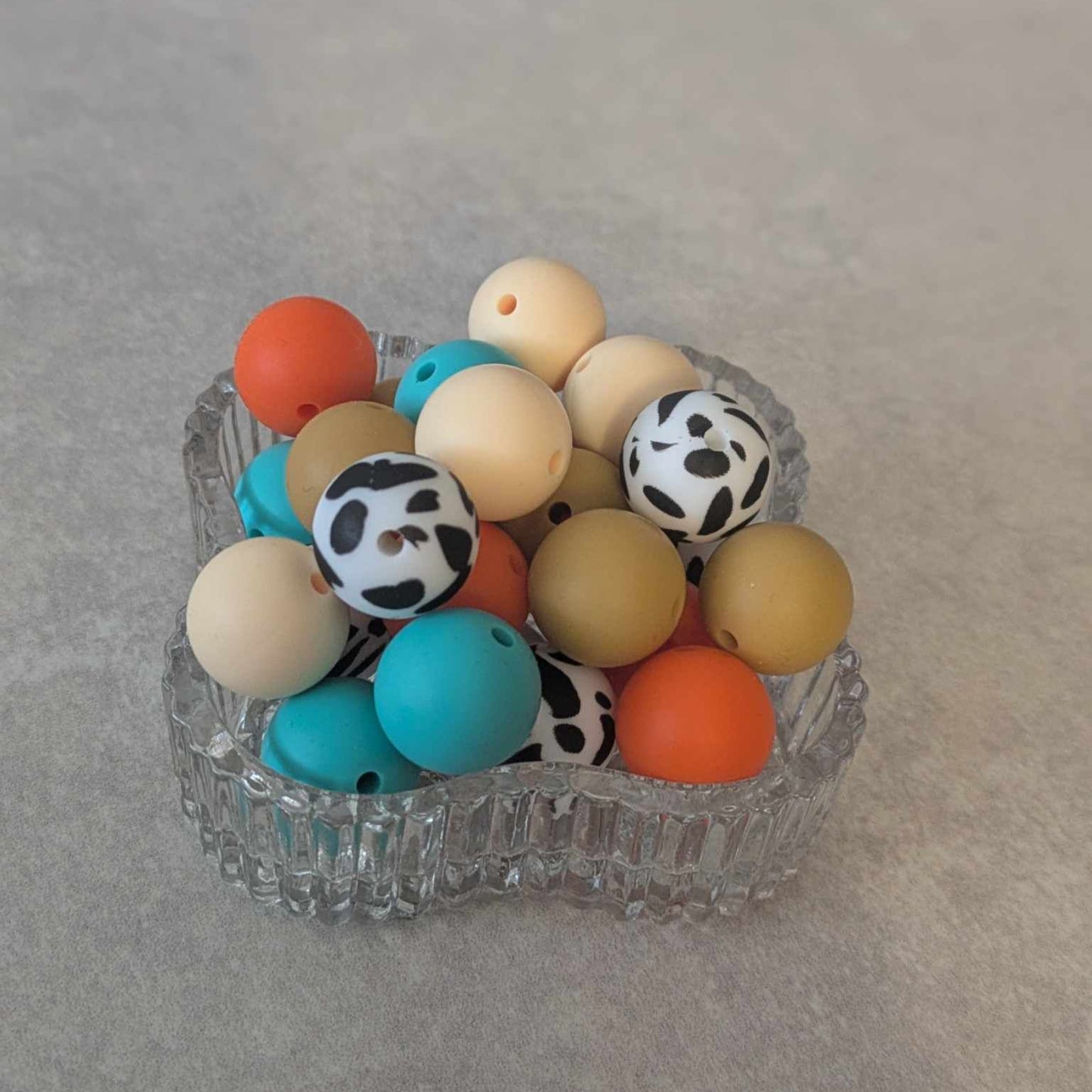 15 mm - silicone bead set - 25 pcs - Turquoise, Orange, Dalmatian, Browns