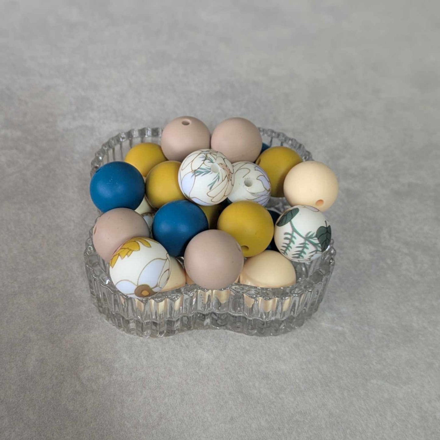 15 mm - silicone bead set - 25 pcs - Floral, Mustard, Browns, Blue