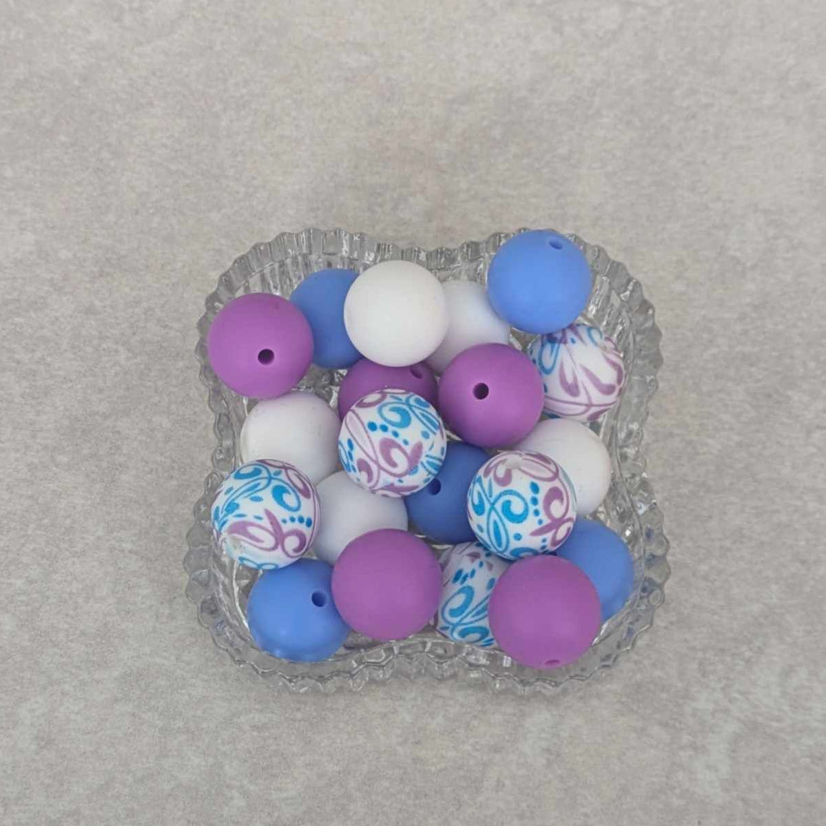 15 mm - silicone bead set - 20 pcs - Purple, White, Blue, Mixed Design