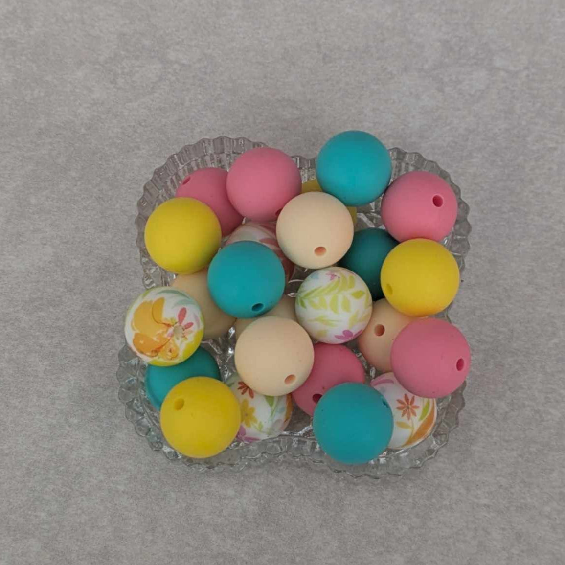 15 mm - silicone bead set - 25 pcs - Floral, Turquoise, Yellow, Pink, Navajo White