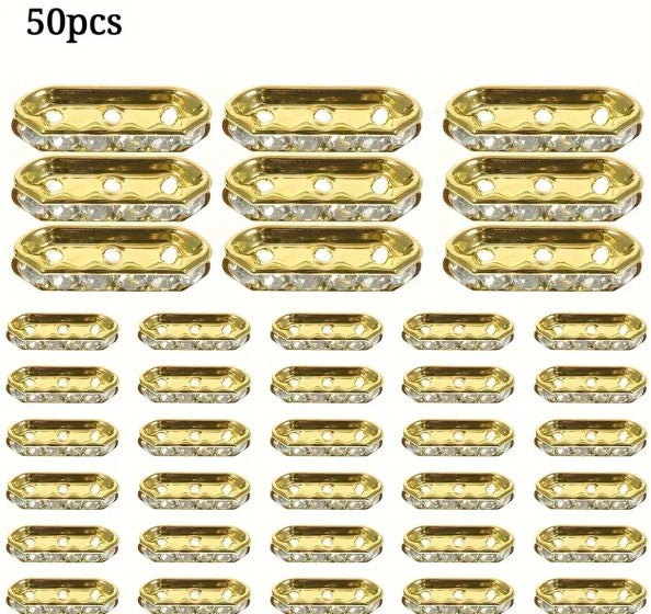 Silver or Golden 3 Hole Rectangular Rhinestone Spacer Beads - 50 pieces