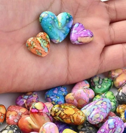 Colorful Heart Shape Splatter Design Acrylic Beads - 15mm or 21mm