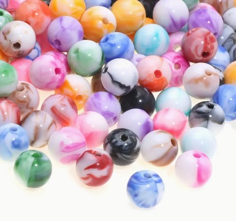 Cream Smudged Round Acrylic Beads - 12mm and 14mm