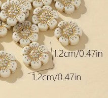Beige and Gold 12mm Acrylic Flower Beads - 30 pcs