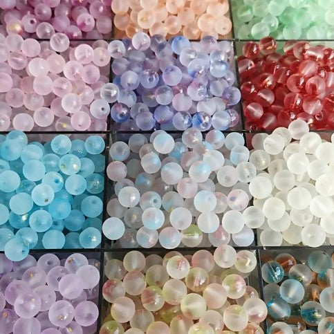 Mixed Color Round Frosted 8mm Acrylic Beads - 50 pcs