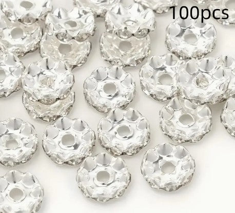 12mm Silvery Rhinestone Wavy Rondelles - 100 pcs