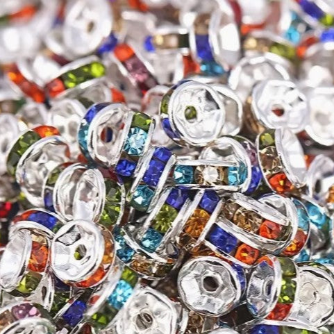 6mm Multicolor Rhinestone Rondelles - 100 pcs