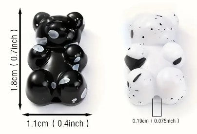 White and Black acrylic bear beads - set of 20
