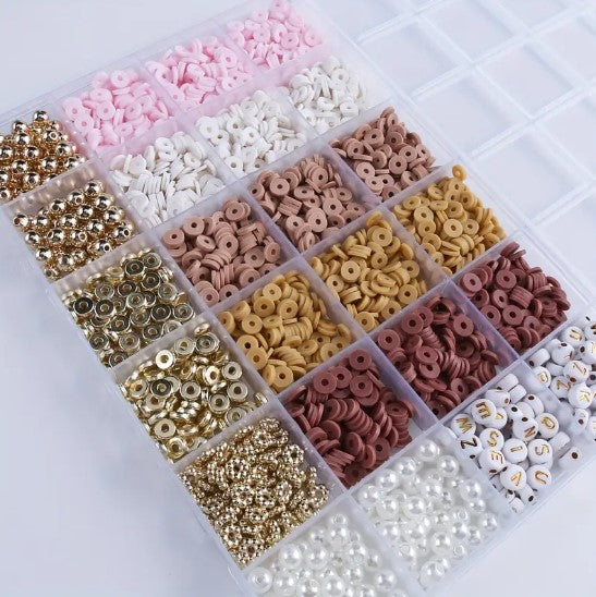 2100 pcs Pink and Brown Clay Polymer and Spacer Bead Set