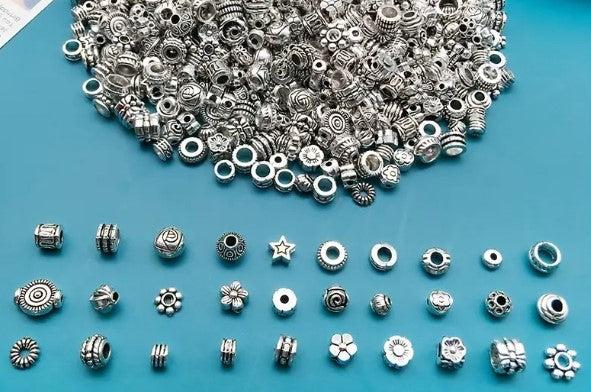 Assorted Spacer Beads - 100 pcs - Silver Tone