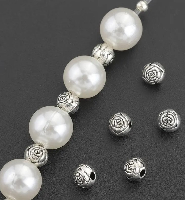 4mm silvery rose pattern spacer beads - 100 pcs