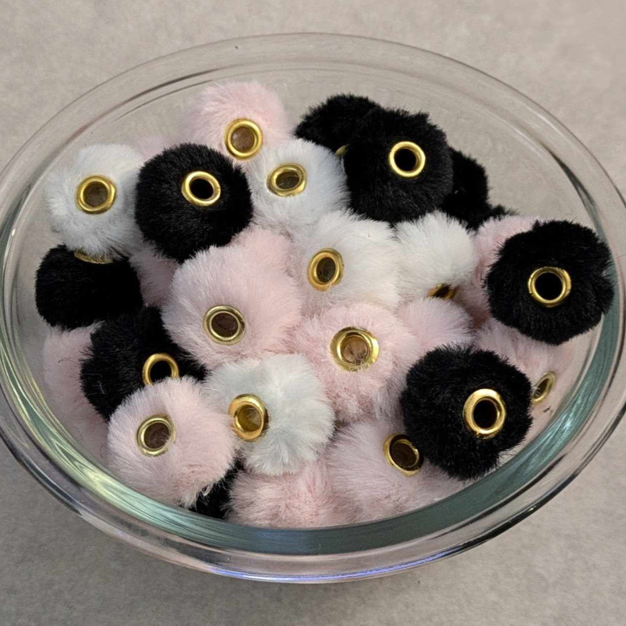 Plush Faux Fur Covered Beads - Set of 10, 3 colors available