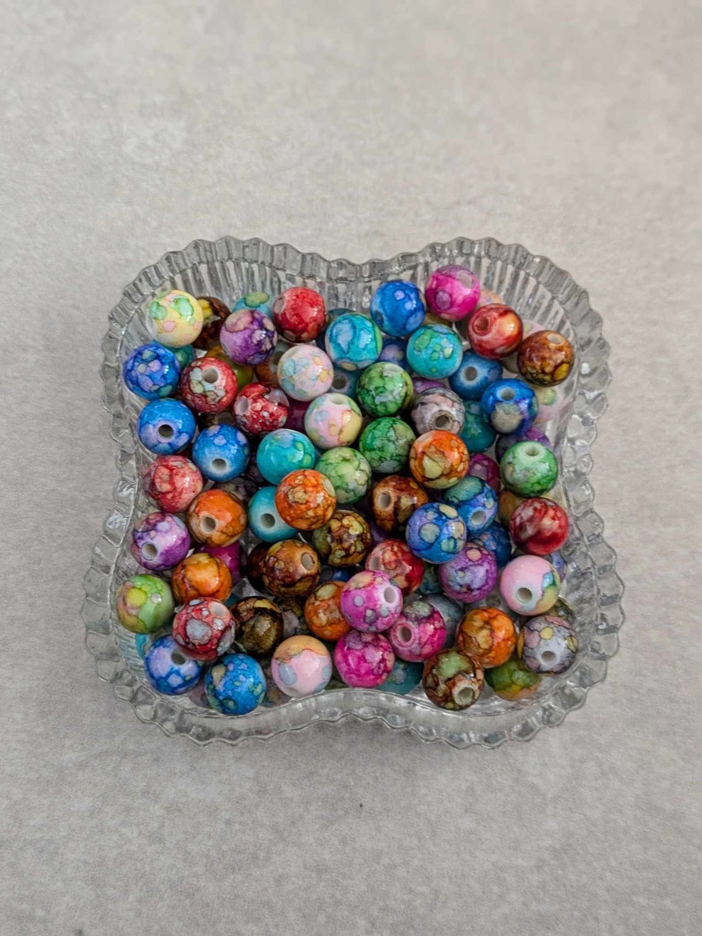 Colorful Heart Shape Splatter Design Acrylic Beads - 15mm or 21mm