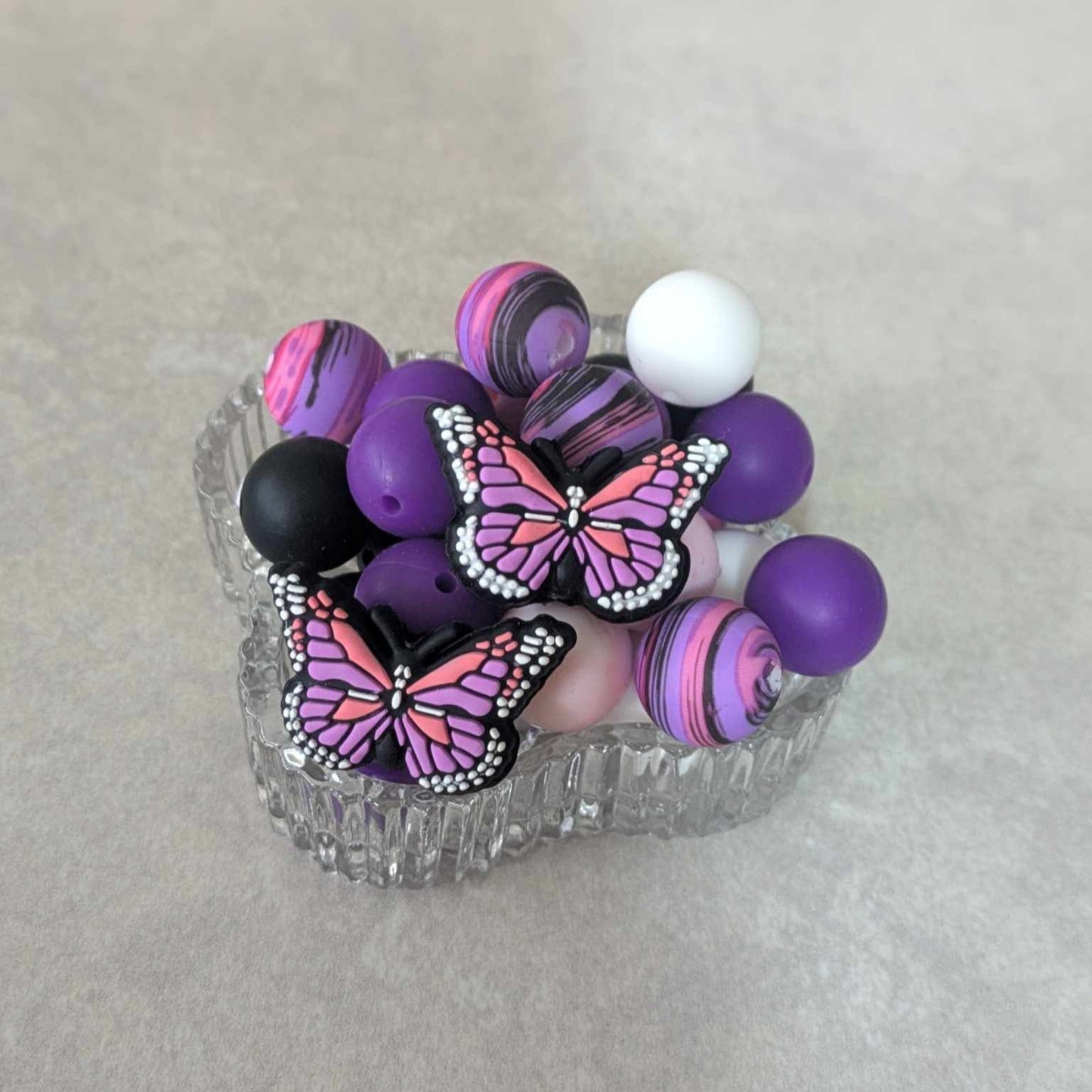 52 piece Butterfly Silicone Bead Set - Purple