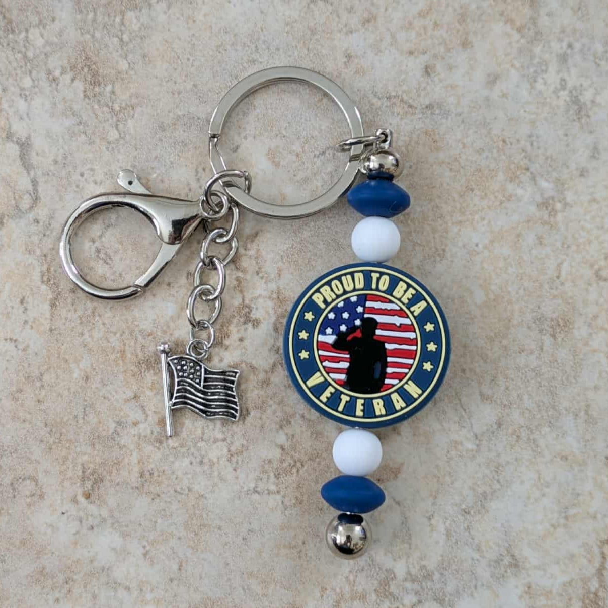 Veteran Pride Keychain - Blue, White