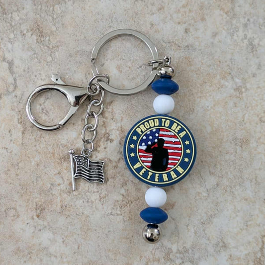 Veteran Pride Keychain - Blue, White