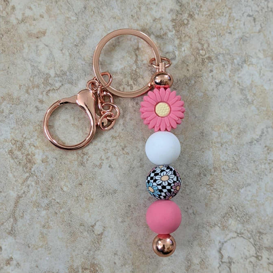 Pink and White Daisy Keychain