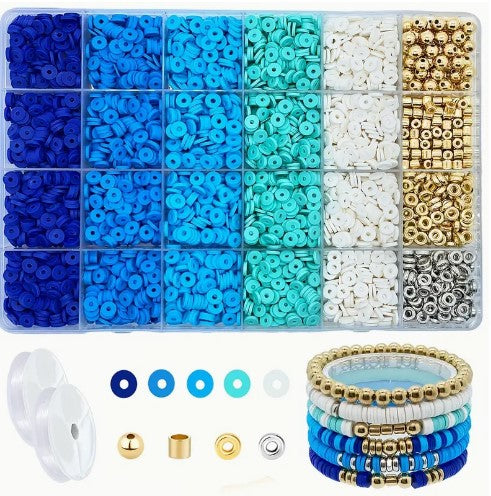 2000+ pc Clay Polymer and Spacer Bead Set - Shades of Blue, Gold, and Silver