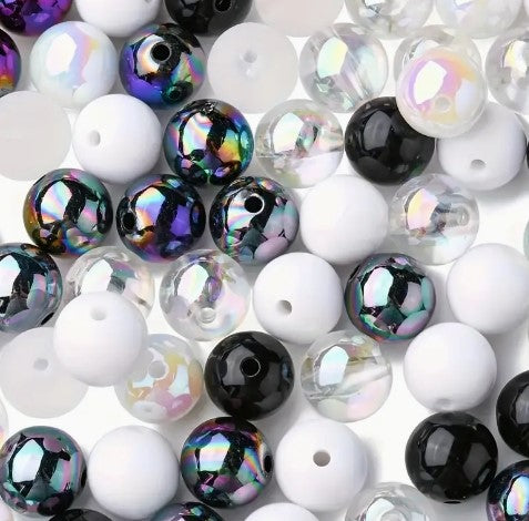 100pcs 8mm Acrylic Beads Assortment - Black, White, Clear, Frosted, AB, UV Styles